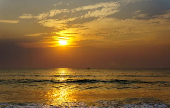 Sand, sea, wave, beach, summer, the sky, sunset, shore