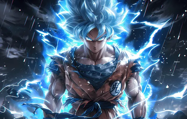 Picture Anime, Son Goku, Dragon Ball, AI art, Super Saiyan Blue