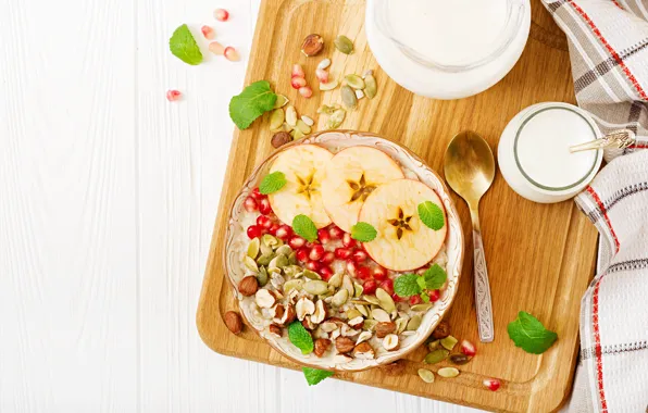 Berries, Breakfast, fruit, nuts, cereal, cutting Board, Timolina