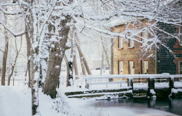 Picture Winter, Bridge, Snow, Forest, House, Winter, Finland, Finland