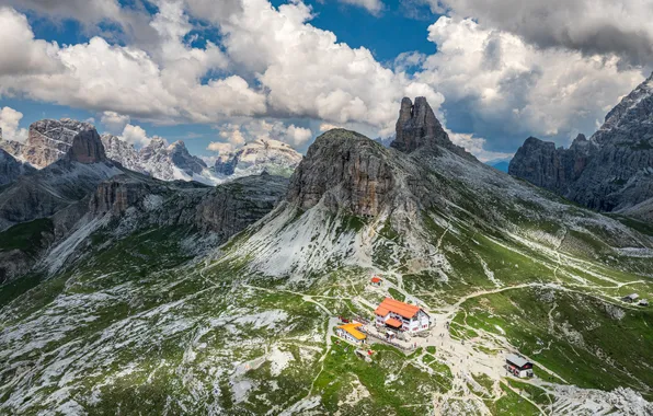 Clouds, mountains, beauty, the hotel, The Dolomites, mountain landscape, Gordon Nicholas, Somewhere in the Dolomites