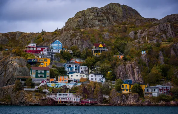 Landscape, the city, the ocean, mountain, home, Canada, Saint John Harbour, The Battery