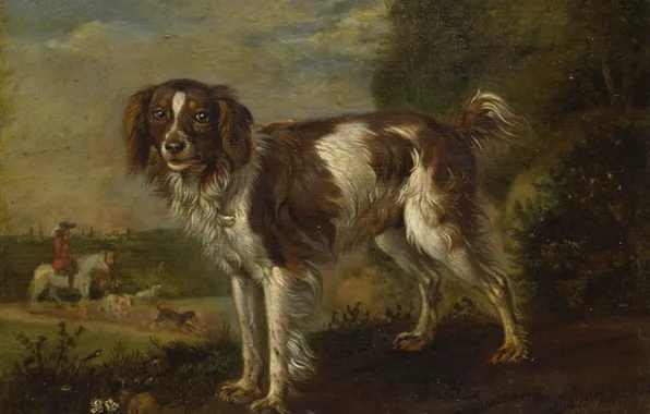 Picture animals, tree, oil, dog, picture, Paulus Potter, Spaniel