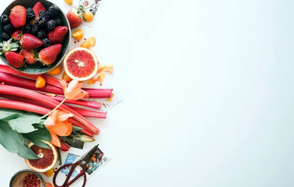 Flowers, berries, strawberry, grapefruit, BlackBerry