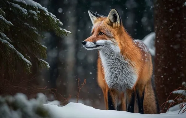 Winter, forest, look, snow, branches, nature, tree, Fox