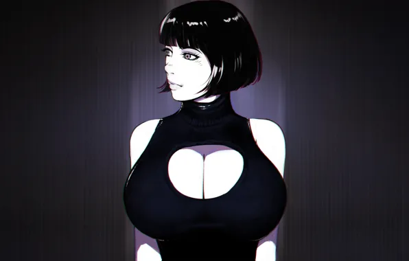 Chest, girl, sexy, pose, background, anime, art, neckline