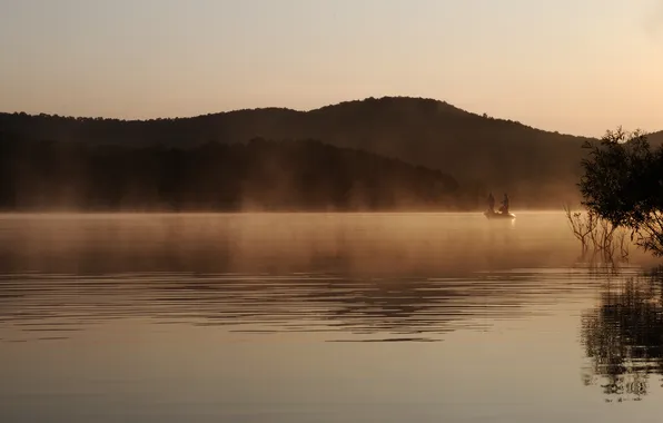 Lake, morning, fishermen, Sunrise, South West Missouri, Table Rock Lake