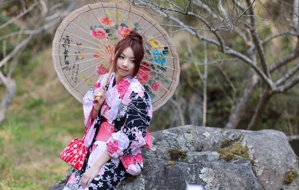 Picture girl, style, umbrella, outfit, girl, Asian, style, umbrella