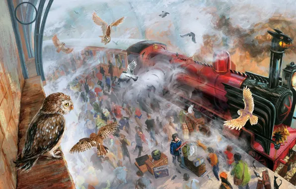 People, the crowd, station, train, cell, the platform, truck, Harry Potter
