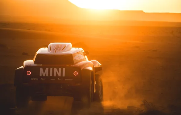 Sunset, The sun, Sand, Mini, Desert, Rally, Dakar, Dakar