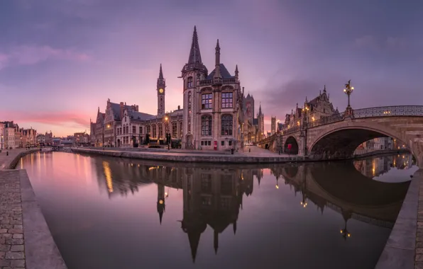 Picture Sergei Aleshchenko, Ghent, reflection, bridge, Ghent, architecture, home, Belgium, Belgium, The River Leie, Leie River, …