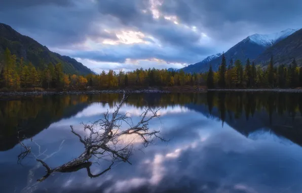 Autumn, forest, landscape, clouds, nature, lake, hills, Siberia