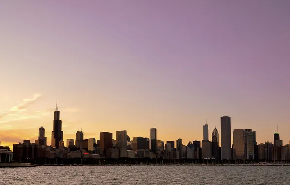 The city, yachts, United States, Illinois, panorama, Chicago Skyline