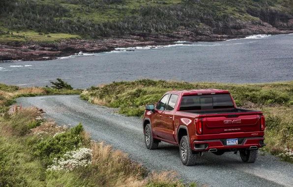 Picture red, coast, pickup, GMC, Sierra, AT4, 2019