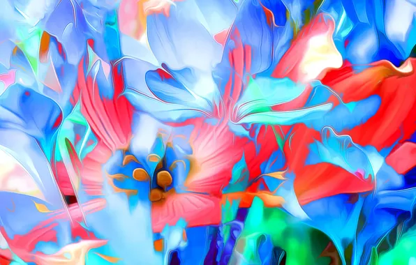 Picture flowers, paint, petals, line