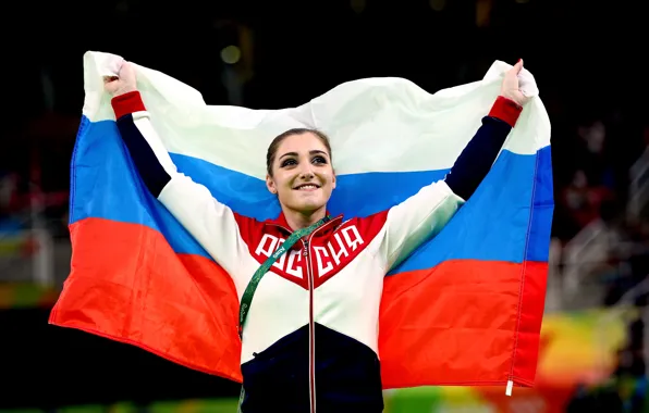 Look, girl, joy, face, victory, figure, flag, Olympics