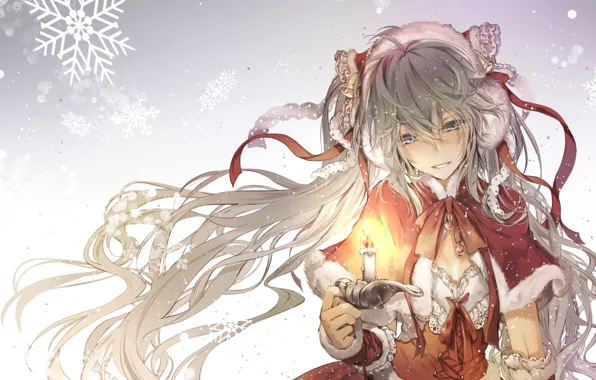 Winter, girl, tape, holiday, candle, anime, art, vocaloid