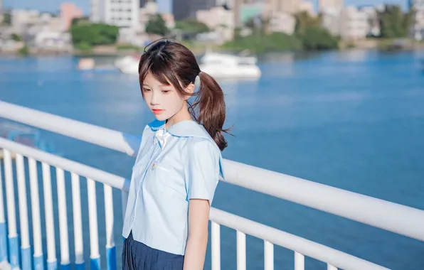 Beautiful, Asian, Model, Bridge, Water, Street, Woman, River