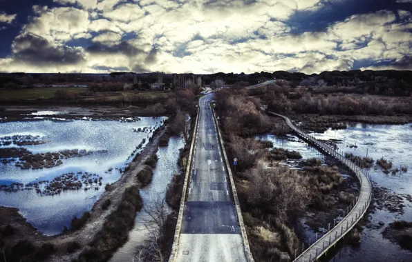 Picture road, bridge, swamp