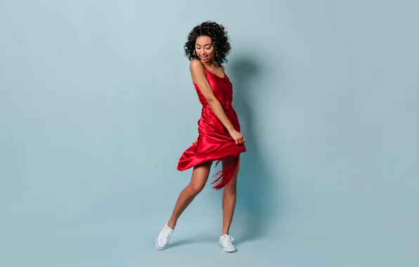 Woman, young, view, dancing, full, playful, length