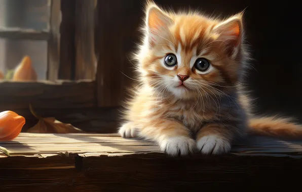 Cat, look, light, pose, kitty, Board, window, red