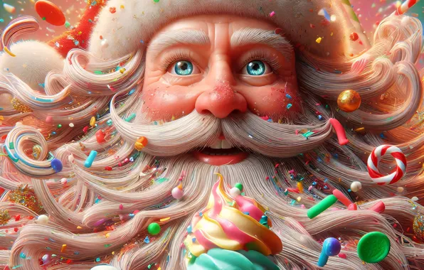 Look, Christmas, candy, ice cream, sweets, New year, beard, Santa Claus