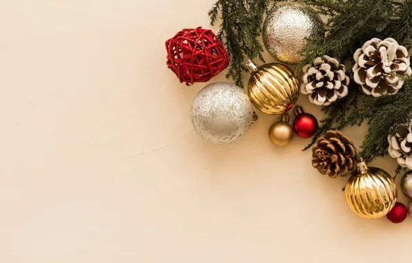 Balls, branches, background, balls, Christmas, New year, bumps