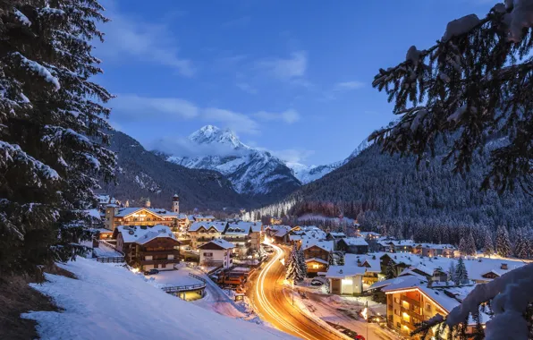 Picture landscape, mountains, nature, home, the evening, ate, lighting, Italy, resort, forest, the Dolomites, Andrey Chabrov