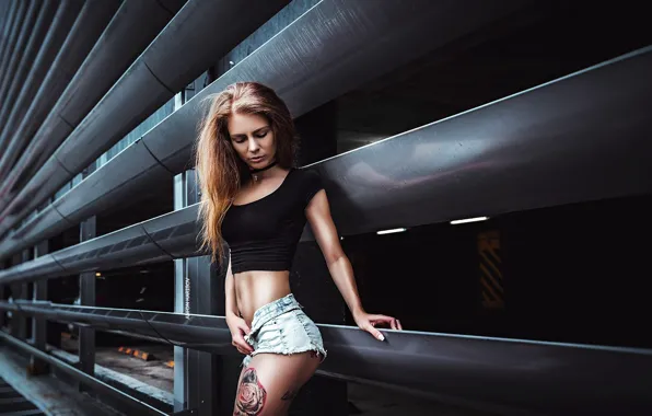 Girl, shorts, Mike, figure, tattoo, hairstyle, brown hair, Anton Harisov