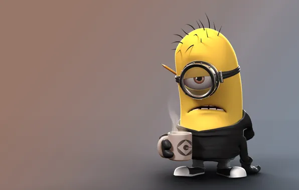 Picture fantasy, yellow, coffee, gloves, Minion, teeth, goggles, sweatpants