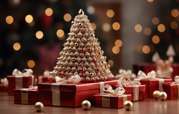 Balls, lights, box, gift, Shine, Christmas, gifts, New year