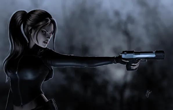 Picture look, gun, weapons, hair, hand, art, Tomb Raider, lara croft
