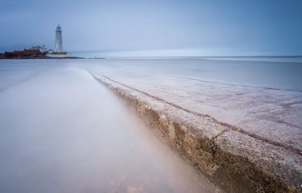 Picture sea, the sky, blue, shore, lighthouse, England, UK, calm