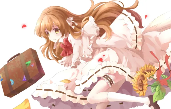 Picture girl, smile, anime, suitcase, long hair, blonde hair, Aisaka Taiga, Toradora