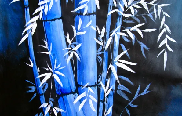 Night, the dark background, art, painting, bamboo