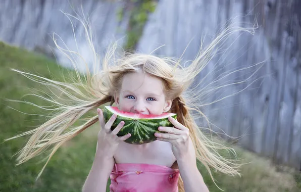 Hair, watermelon, girl