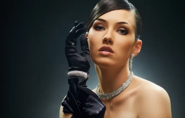 Picture look, girl, gloves, brown hair, hairstyle