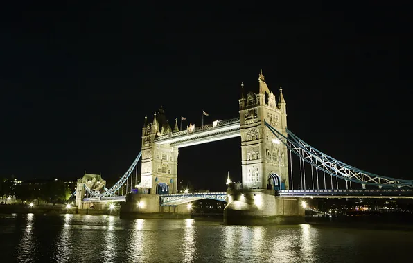 Night, bridge, the city, lights, river, Tower Bridge