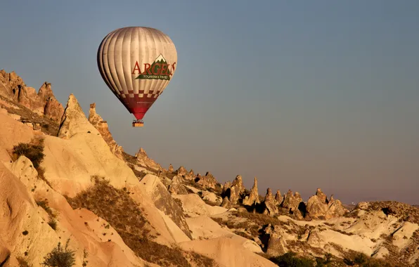 The sky, mountains, balloon, Turkey, Cappadocia