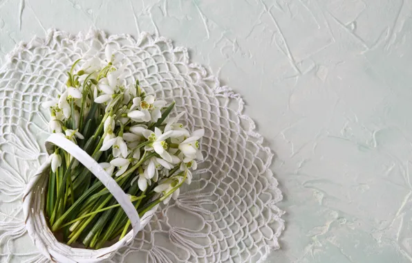 Flowers, basket, snowdrops, white, flowers, basket, Snowdrops