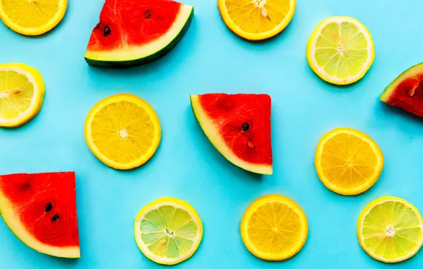 Picture background, lemon, orange, watermelon