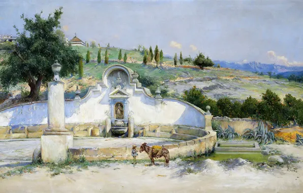 Picture landscape, hills, picture, source, La Fuente de San Pascual, mule, Antonio Gomar