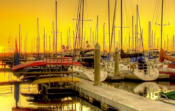 The sky, sunset, boat, the evening, yacht, hdr, CA, USA