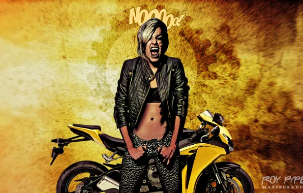 Desktop, wallpaper, photomanipulation, babe, biker, bansee
