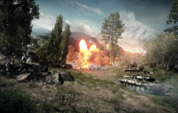 The explosion, battle, tank, battlefield