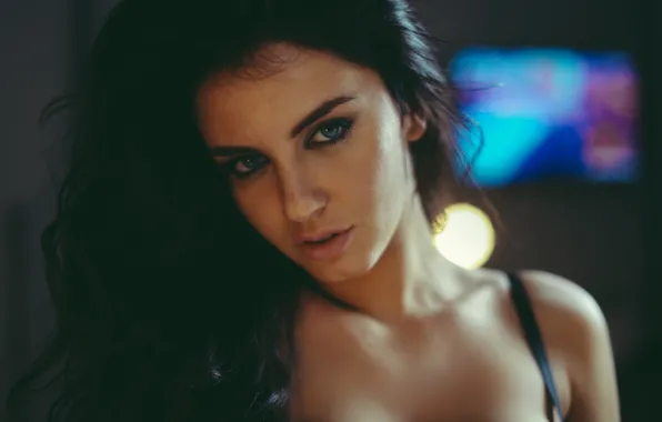 Look, girl, face, glare, brunette, sexy, the beauty, shoulders