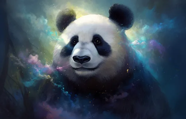 Branches, portrait, bear, Panda, painting, face, imitation painting, AI art