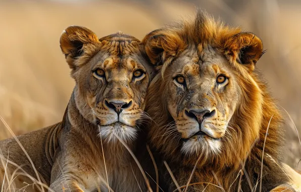 Picture Look, Two, Lions, Predators, Big Cats, AI art, The Art of Artificial Intelligence, Neural network