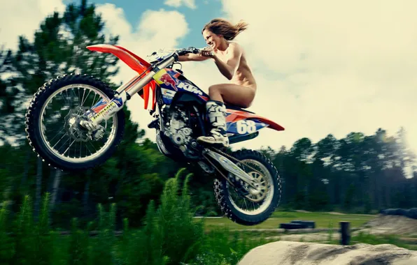 Girl, bike, KTM, smile, offroad, nude, fun, blonde