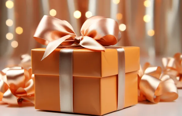 Lights, box, gift, Shine, orange, Christmas, tape, New year
